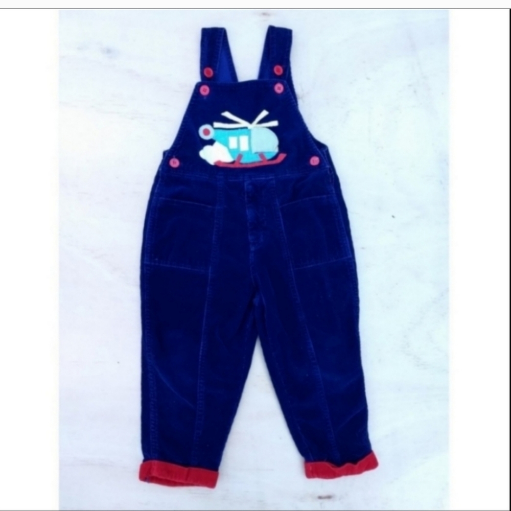 Vintage blue red Corduroy toddler overalls 2T